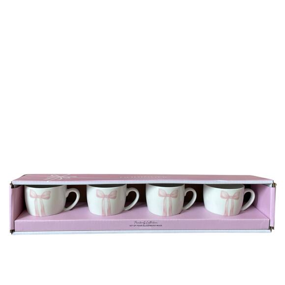 Godinger Pink Bow Ceramic Espresso Mug Set of 4 White New - Picture 11 of 16